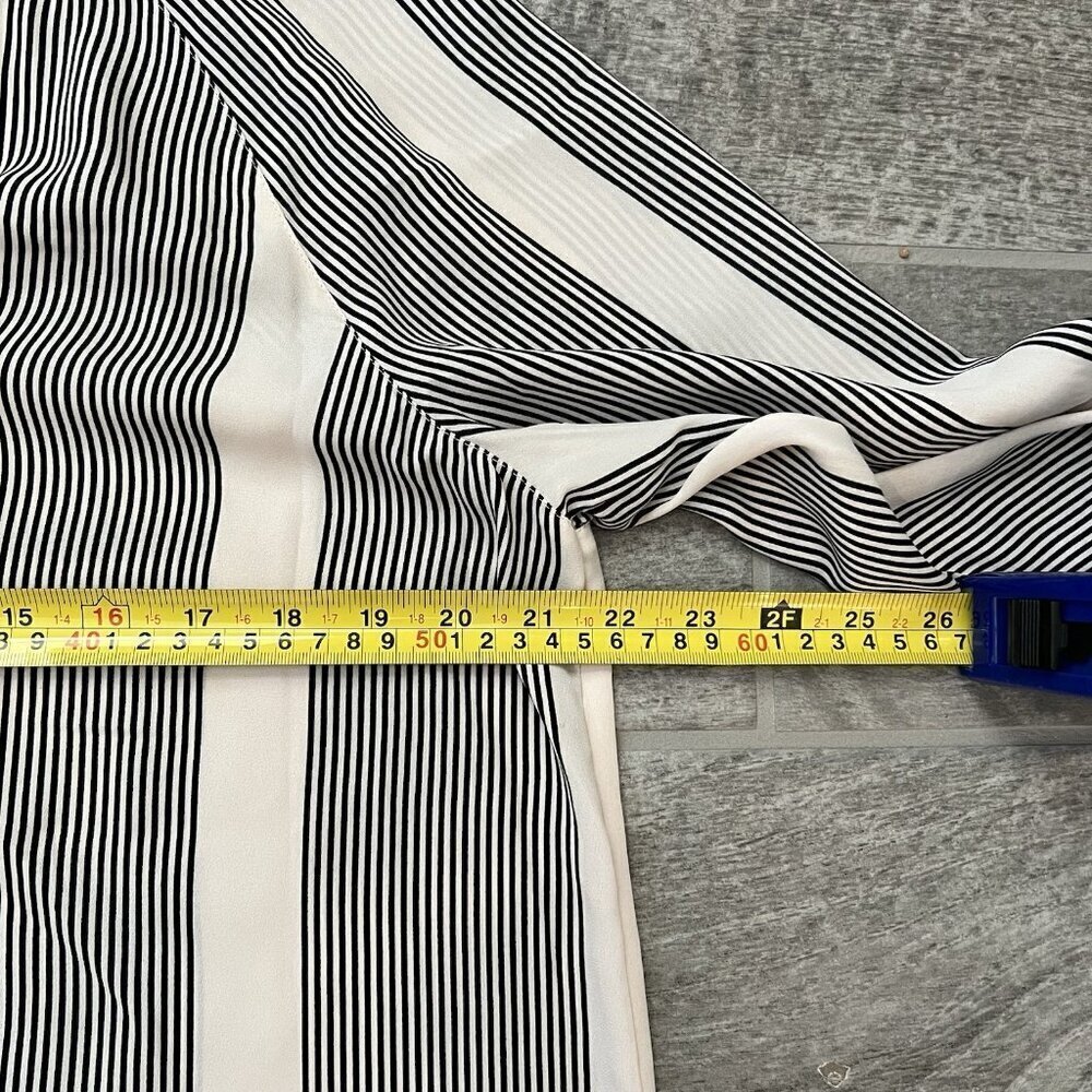 LOFT Women's Tie Neck Blouse Long Sleeve Cream Black Stripes Size Large Career - Picture 6 of 7